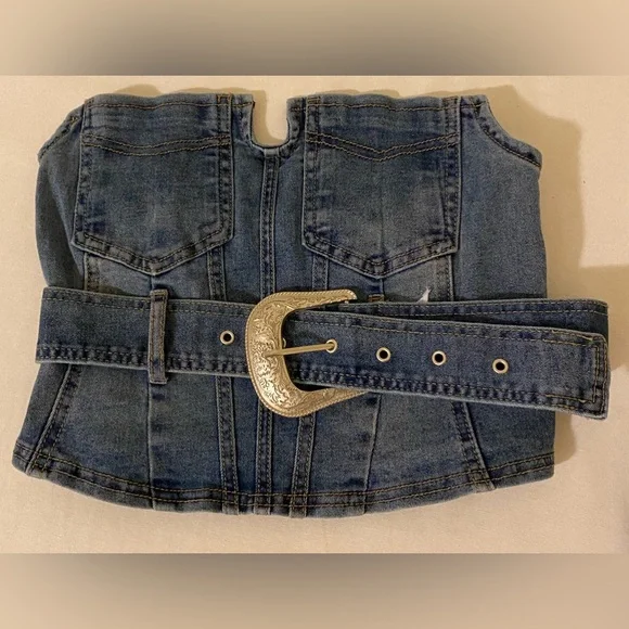 Fashion Nova-Buckle Bunny Denim Corset Top - Medium - Picture 2 of 9